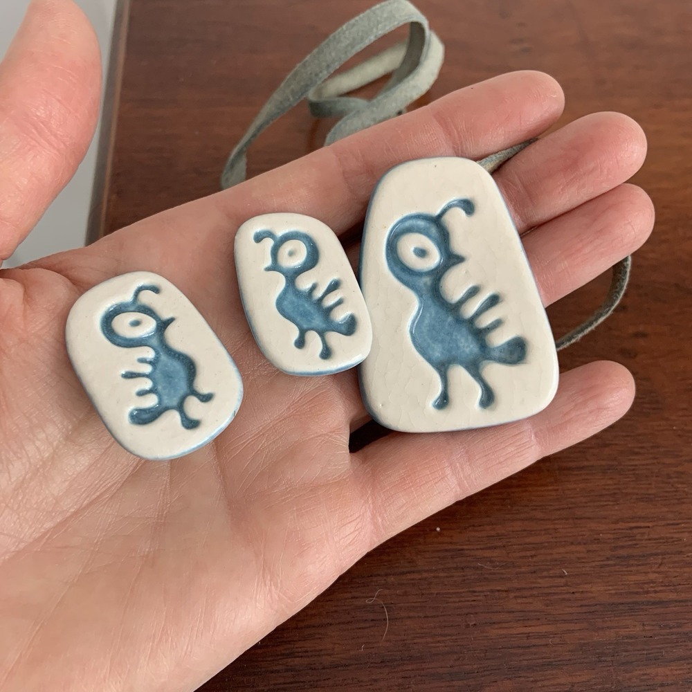 Leona Caldwell Bird Clip on Earrings and Pendant on Leather cord Jewelry Set